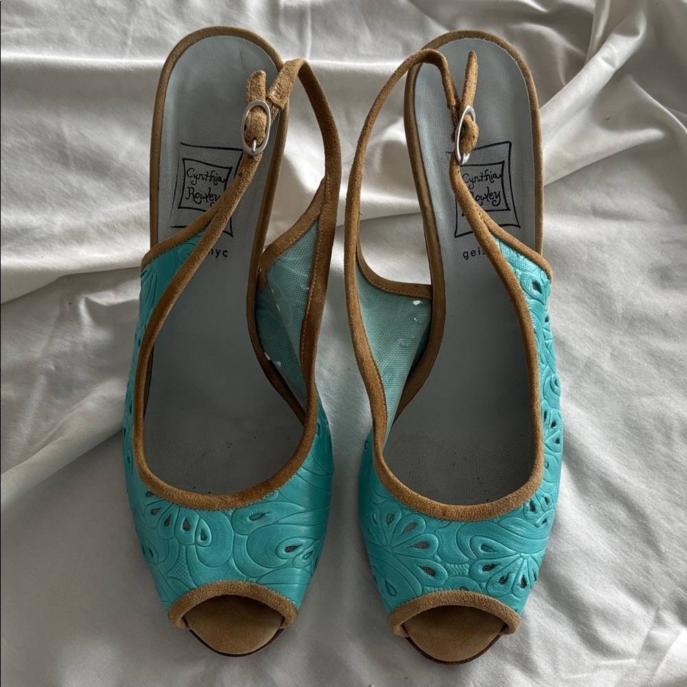 Sophia Webster Turquoise and Tan Heels - Picture 8 of 9